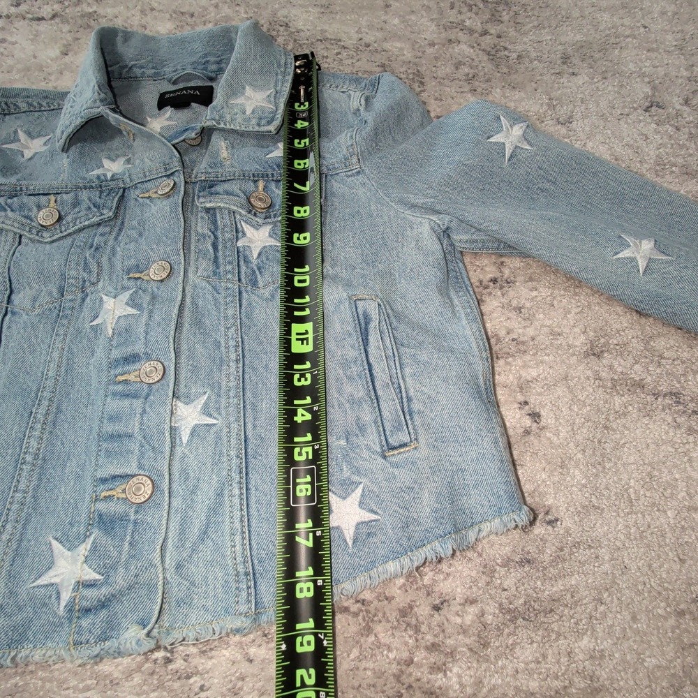 Zenana M Cropped Star Embroidered Denim Jacket Light Wash Raw Hem Western Y2K - Picture 8 of 14